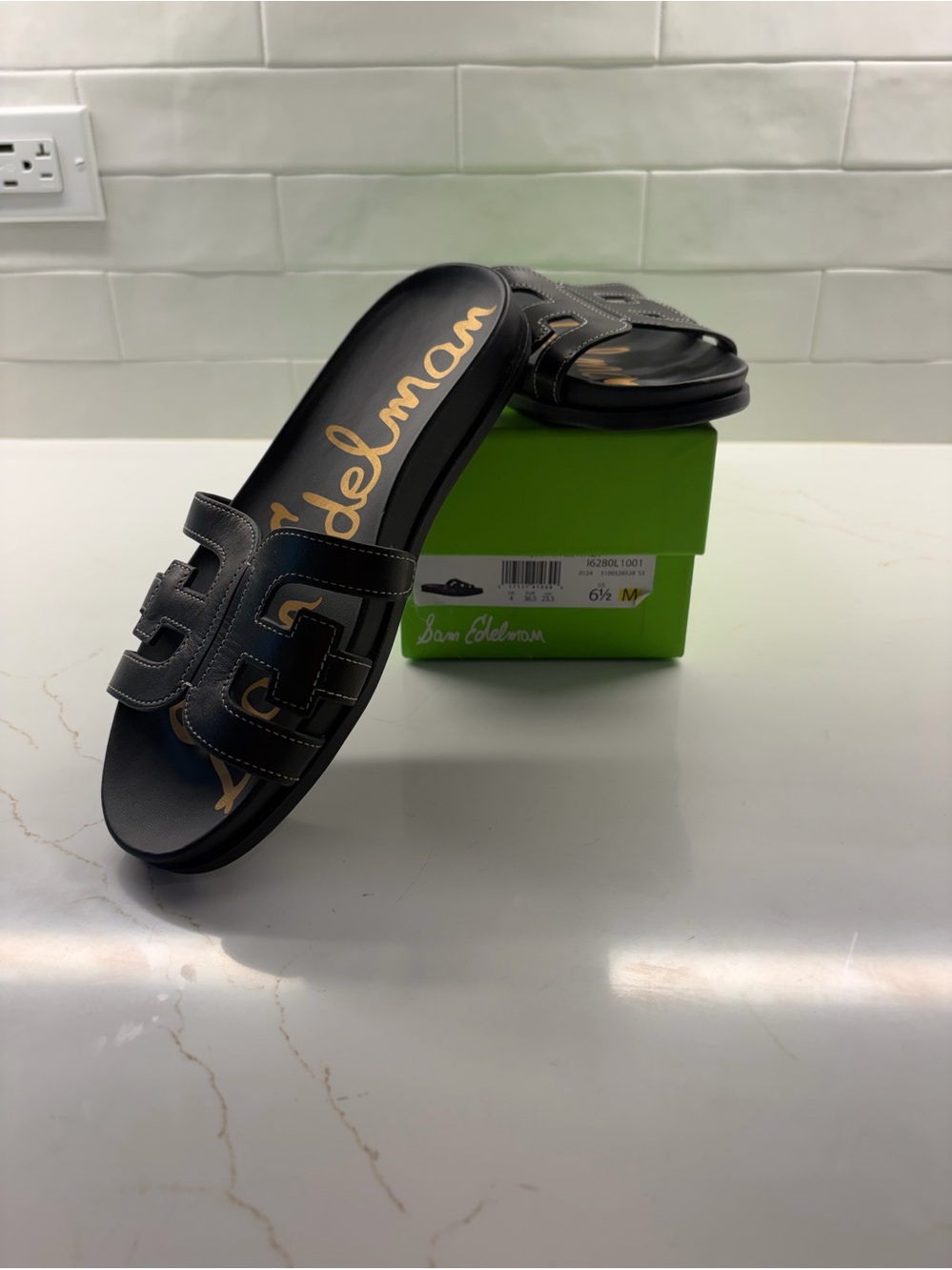 Sam Edelman Black Slide Sandals with Cutout Straps